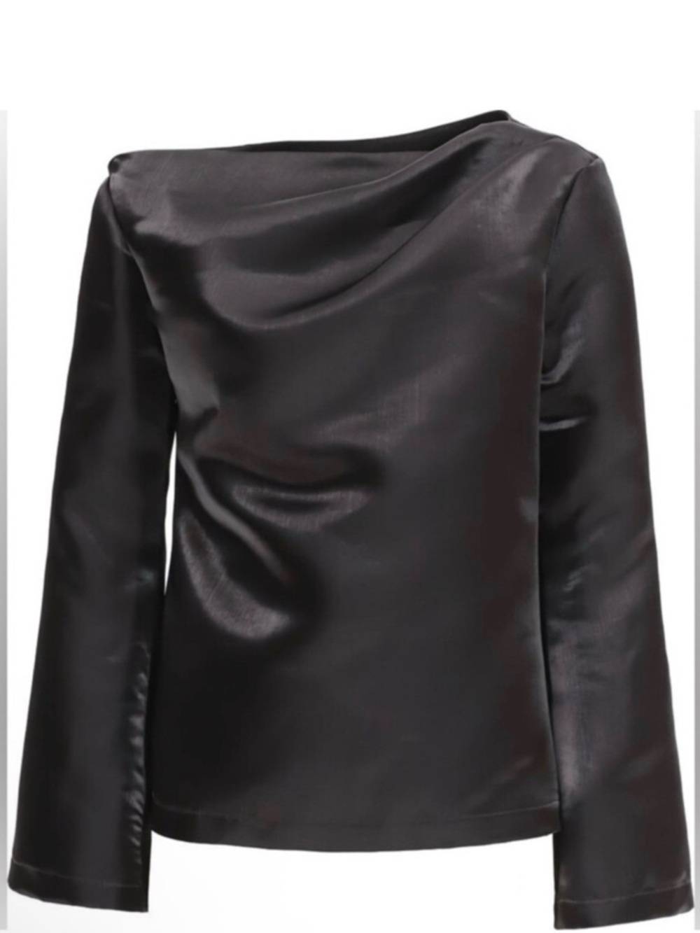 Black Long-Sleeve Draped Neck Top